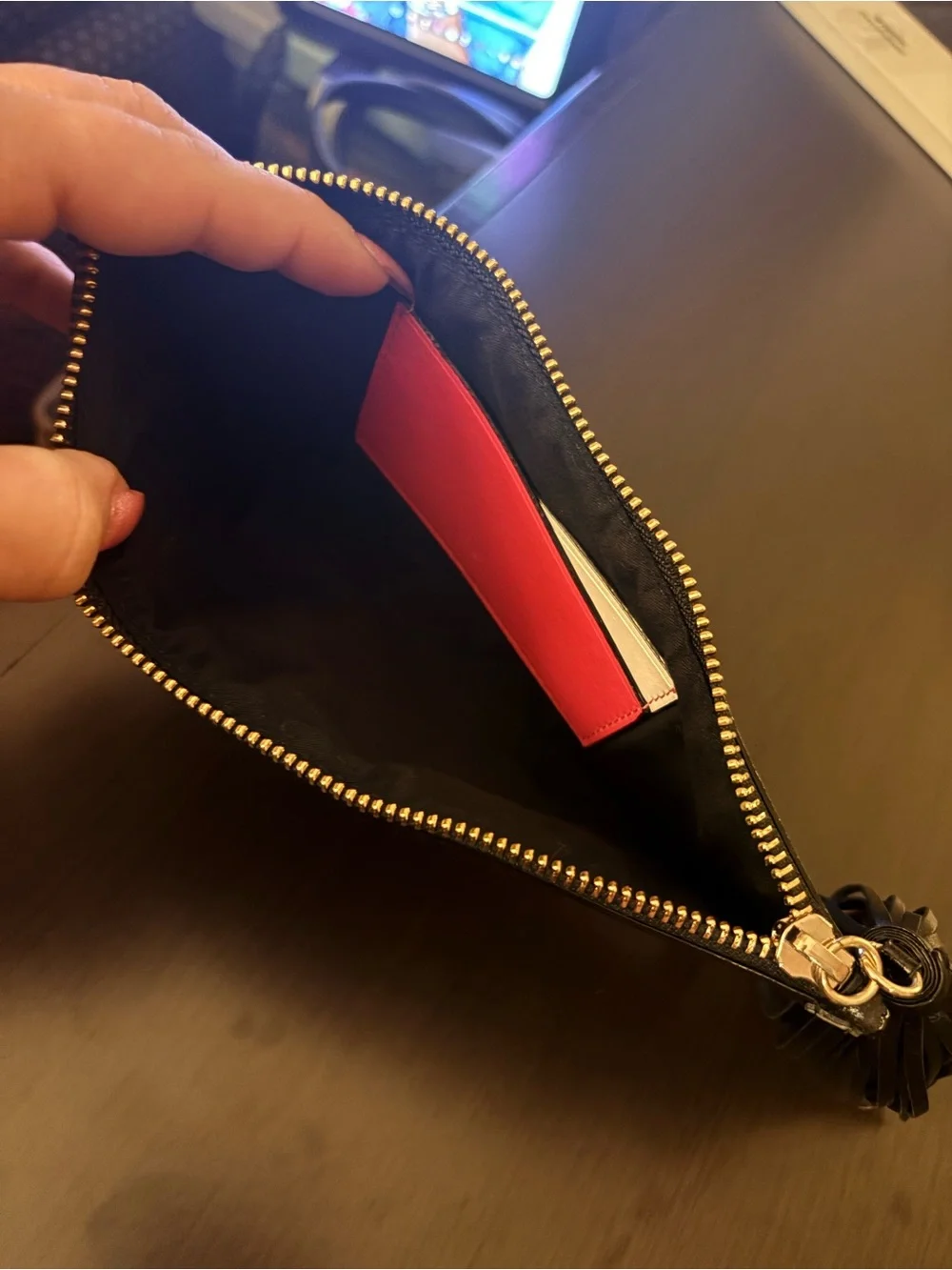 Victoria's Secret Black Clutch with Pink and White Stripes